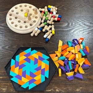 Wooden Peg Memory Game & MOSAIC MYSTERIES Design Pattern Puzzle